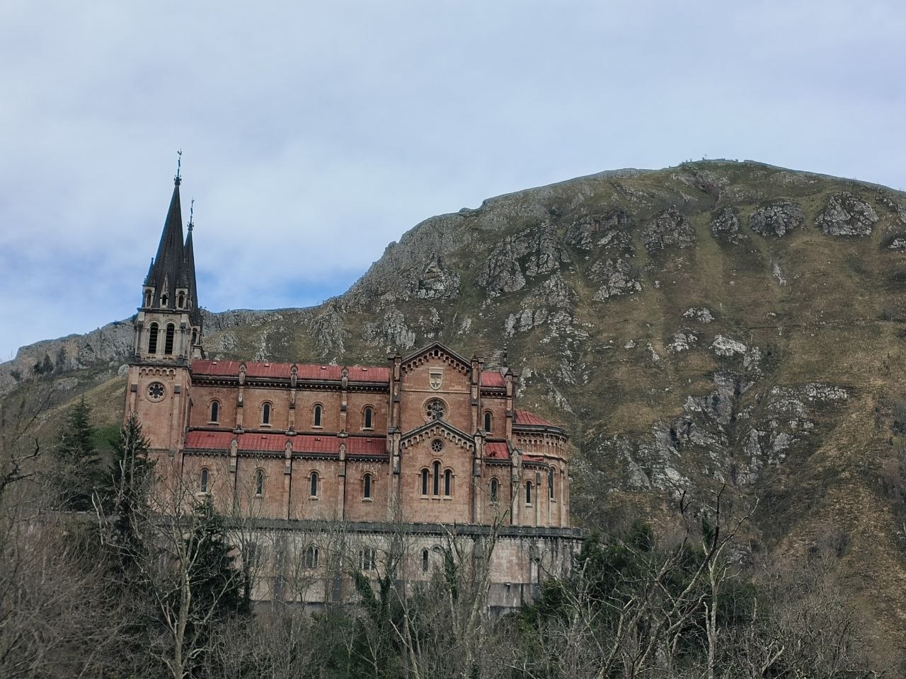 The church built into the mountain cliffs at Covadonga