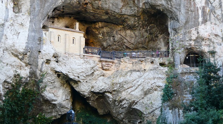 The Sanctuary of Covadonga seen from the mountainside